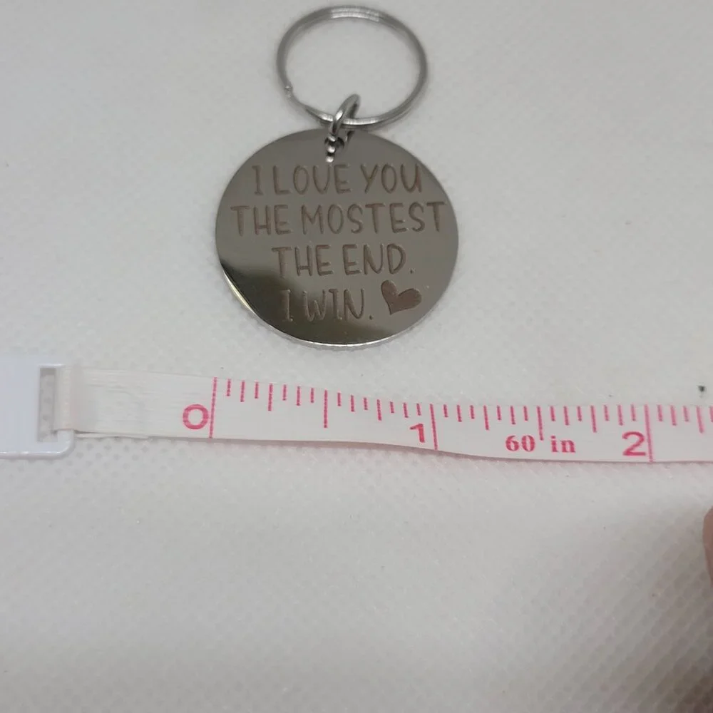 New Engraved Lovers Keychain Bag Charm Stainless Steel Keyring Silver Tone